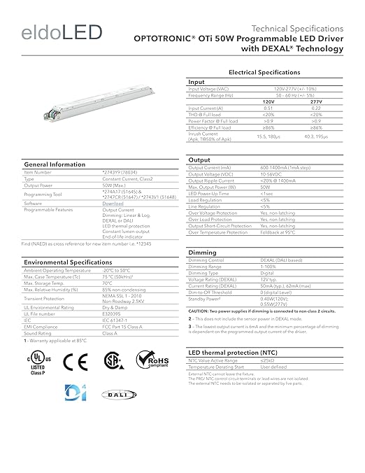 eldoLED | *2743Y9 OTi50/120-277/1A4 DX L | LED Driver | Replacement for 78034 Osram