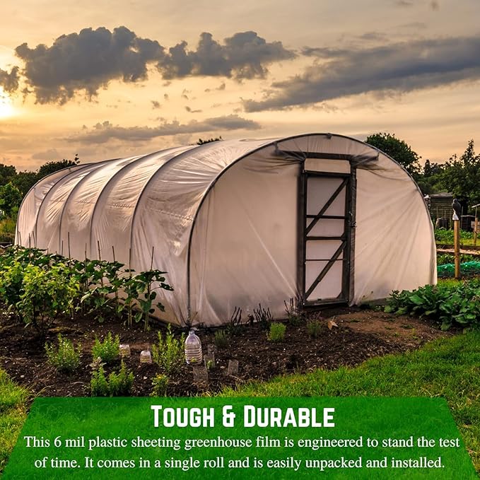 Farm Plastic Supply - Clear Greenhouse Plastic Sheeting - 6 mil - (12' x 25') - 4 Year UV Resistant Polyethylene Greenhouse Film Hoop House Green House Cover for Gardening Farming Agriculture