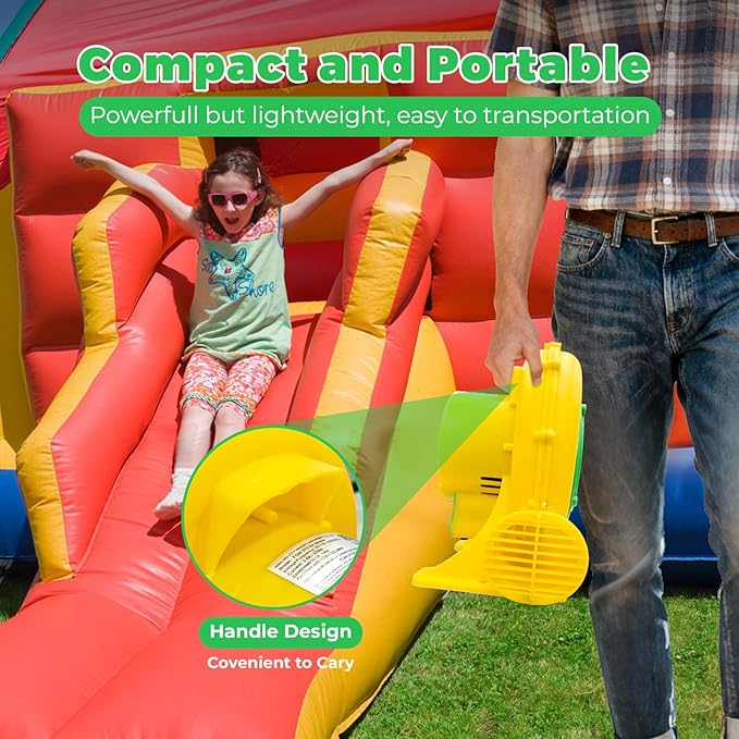 Bounce House Blower Air Blower for Bounce House Water Slide &amp Inflatable–IPX4 Waterproof PP Shell 110-120V with 4 StakesBullet-370W