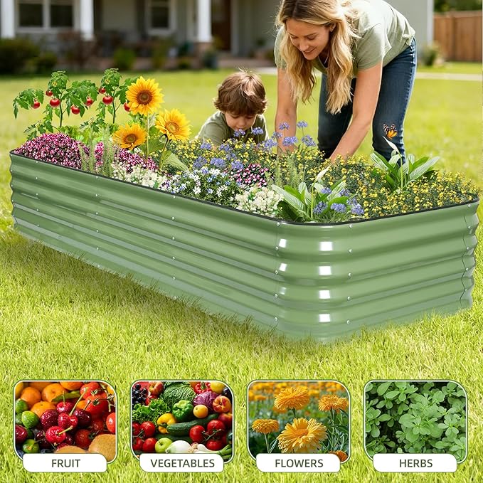 GoCampDriect 6IN1 Raised Garden Bed - 8x3x1.4ft Galvanized Raised Garden Boxes Outdoor Corrosion Resistant | Variable Shape 9x2x1.4ft Metal Raised Garden Beds for Planting Vegetable Fruits Flower