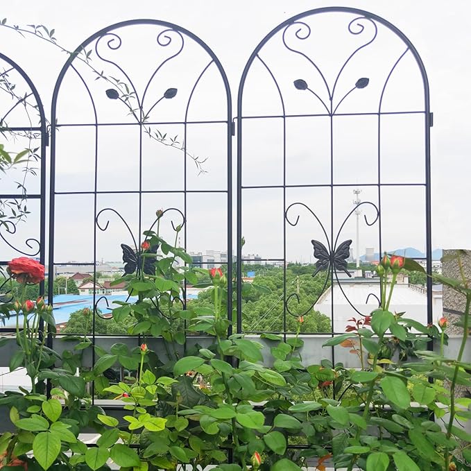 2 Pack Metal Garden Trellis 86.7 X 19.7 Rust-Resistant Trellis for Climbing Plants Outdoor Flower Support Black Black Galvanized Round Pipe with Powder Coating Outdoor Garden Seasonal Decor