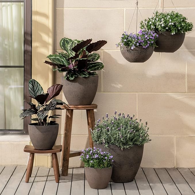 LA JOLIE MUSE 14.2/11.3/8.6 Inch Large PlantersIndoor/Outdoor Round Planters Set of 3New Iron Plant Container with Drain HolesTree Flower Plant Pots for Patio and Deck