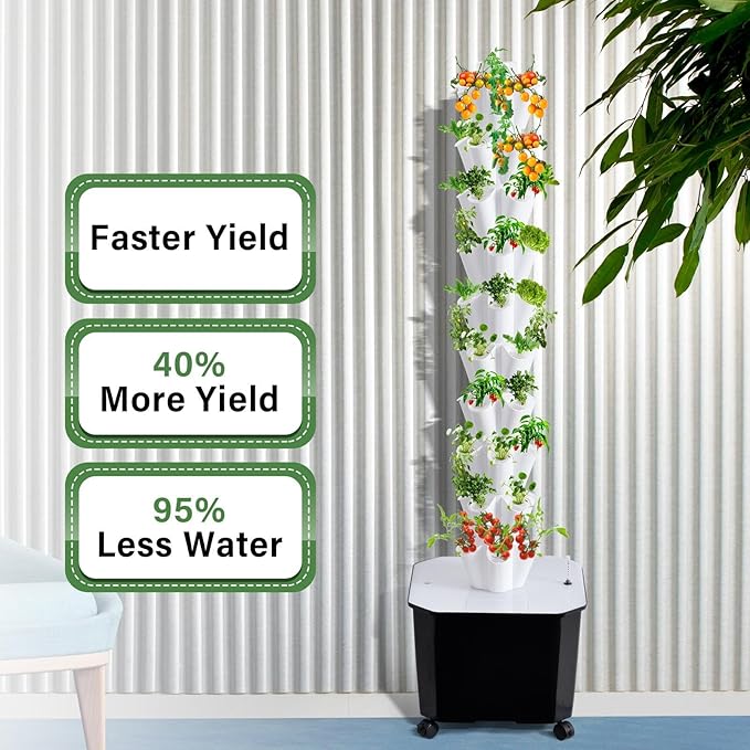 Hydroponic Growing System Tower10 Layered Hydroponic Tower 50 Slots Vegetable Growth PlanterHydroponics Fruit Towers Hydroponics Growing Kit for Flowers Balconies Courtyards Roofs
