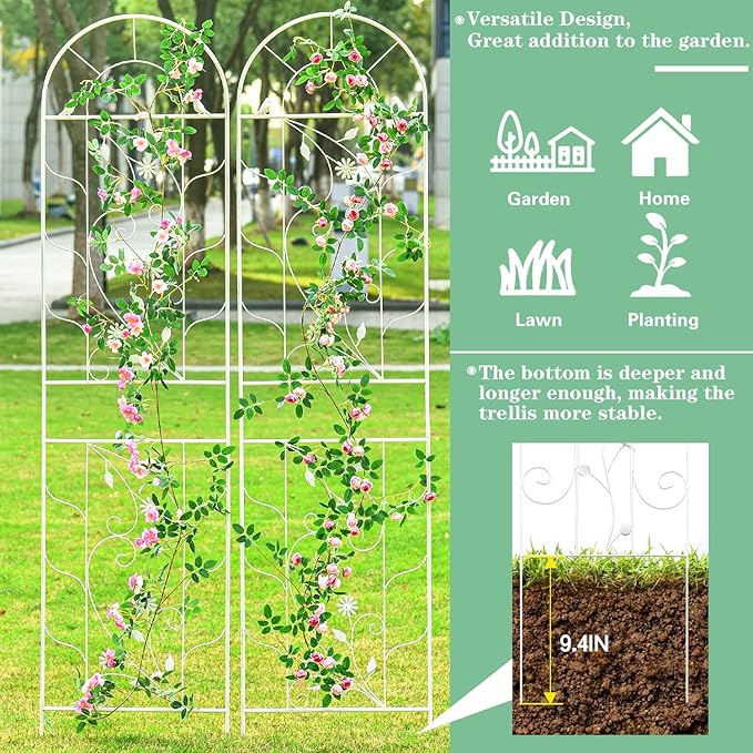 Sungmor Metal Trellises for Climbing Plants Overall 20 Inch Width &amp 82.5 Inch Tall 2PC White Pack Decorative Retro Style Trellis Fence Panels Garden Plant Support Flower Rose Climbing Rack