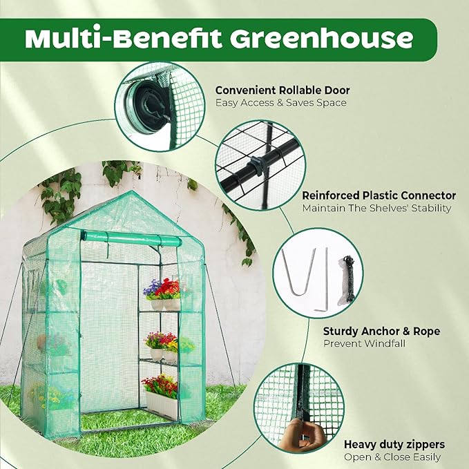 IDZO Walk in Greenhouse Outdoor Greenhouse with Durable PE Cover &amp Sturdy Steel Frame for All Seasons Convenient Rollable Door Anchor &amp Rope Included for More Stable Stand Easy to Install