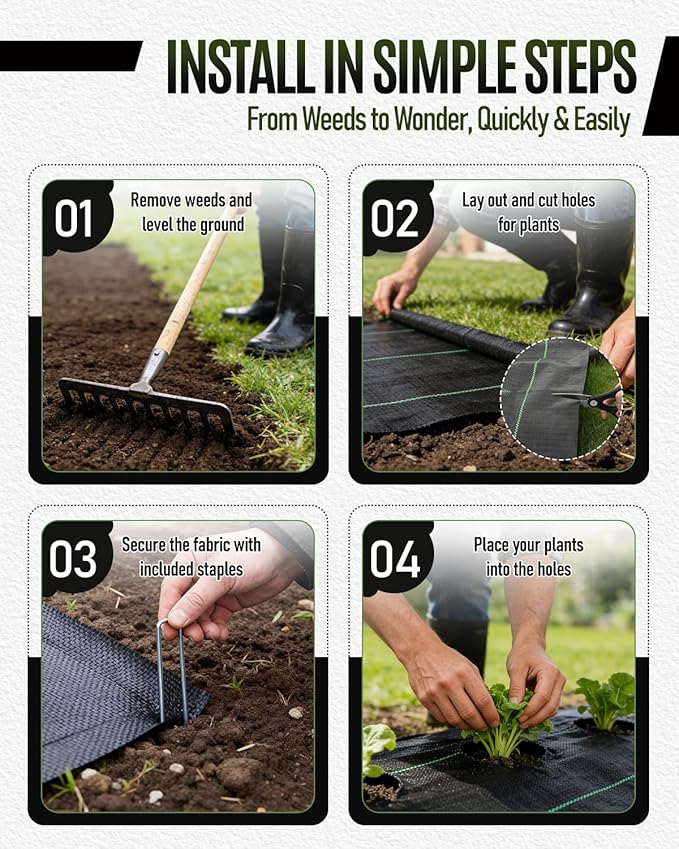 joyhalo 4ft x300ft Weed Barrier Fabric Heavy Duty 3.2oz Woven Garden Geotextile Fabric High Permeability for Weed Blocker Mat Weed Control Garden Cloth for Driveway Gravel Greenhouse