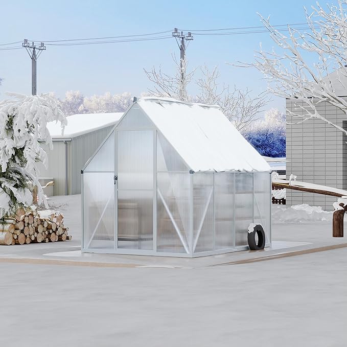 6X7 ft Polycarbonate Greenhouse with Aluminum Frame Polycarbonate Greenhouse for Outdoors Greenhouses with Ventilation Aluminum Large Walk-in Greenhouses for Outside