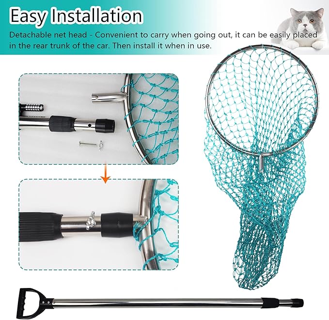 Dog Catch Net Animal Control Net Poultry Catching Trap Tool Length Adjustable for Cat Pigeon and Others (42~70 Handle with 24.4 Net Opening) (Stainless Steel Natural - Large)