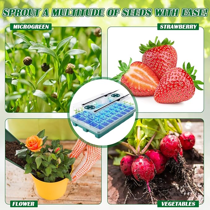 2 Packs 80 Cells Seed Starter Trays Kit with 4 Grow Light Seed Starter Kit Seedling Starter Trays with Humidity Dome and 80 Pcs Peat Pellet for Garden Seeds Propagation Seedlings