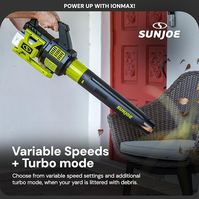 Sun Joe Cordless Brushless Turbine Jet Blower Kit with 2 Batteries &amp Charger 24V 133 MPH - Portable and Lightweight Battery-Powered Electric Equipment for Lawn Garden and Yard Care 24V-X2-JB5