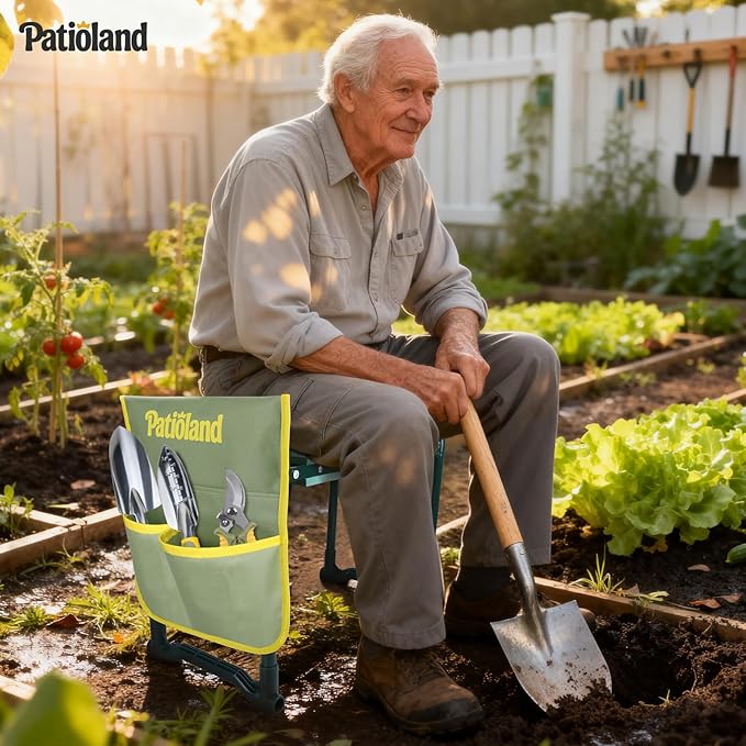 Garden Kneeler and Seat with 1 Gardening Tool Pouch and 1 Tool Bag 10.2 Widen Heavy Duty Thicken Soft Kneeling Pad Folding Garden Stool Outdoor Yard Work Seat Ideal Gardening Gifts for Mom Women