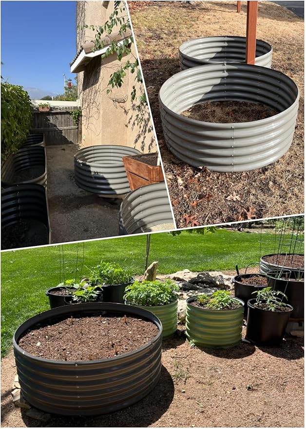 A ANLEOLIFE 2-Pack 4ft x 18” Tall Galvanized Raised Garden Beds Outdoor Round Metal Planter Box for Planting Vegetables Flowers Herb Anti-Rust &amp Easy-Setup Quartz Grey