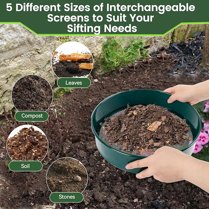 Garden Sieve Set Soil Sifter for Gardening with 3 5 8 10 12 mm Sieve Mesh Compost Dirt Sifter Suitable for Stone Sieves Soil Mixes Cat Litter Filtration