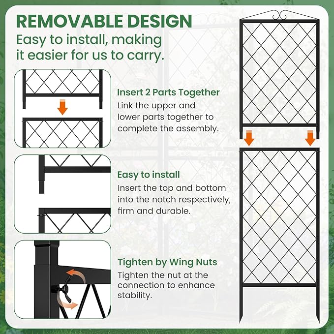 2 Pack 71 Inch Metal Garden Trellis for Climbing Plants Thickened Square Tube Metal Garden Trellis for Vines Plant Rose Vegetable SupportLarge Decorative Outdoor Trellis