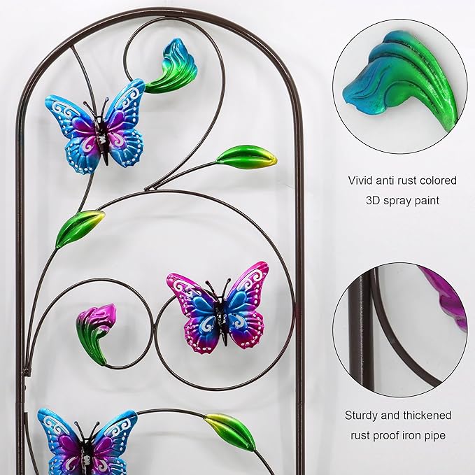 Set of 2 Metal Butterfly Garden Trellis for Climbing Plants Decorative Vegetables Flowers Vine Trellis for Outdoor Patio 60'' H x 12.5'' W Elegant Design (Butterfly)