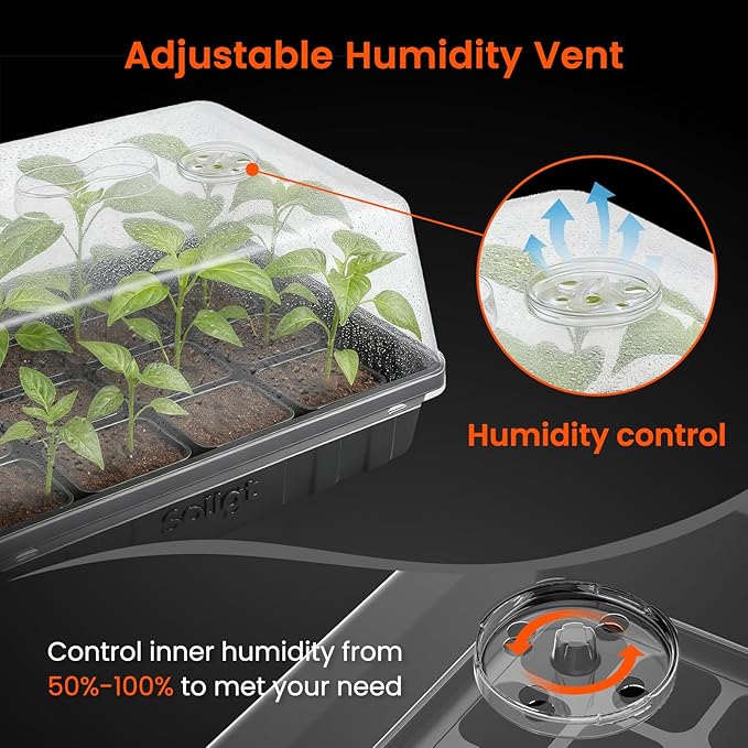 SOLIGT [Thick Plastic] 3-Set Strong Seed Starter Trays with 5 Humidity Domes for Seed Starting Germination Seedling Propagation &amp Plant Growing Holds 144 Cells in Total