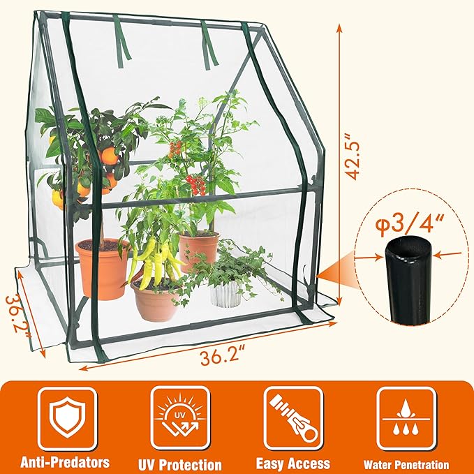 Gardzen Mini Greenhouse with Mesh Cover Portable Outdoor Greenhouse Enhanced Ventilation Ideal for Spring Summer &amp Fall 36.2(L) x36.2(W) x42.5(H)