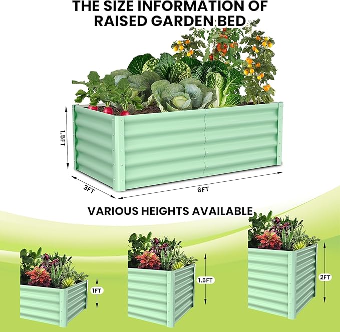CABIHOME 2-Packs Raised Garden Bed 6x3x1.5 ft Metal Raised Garden Beds Outdoor Rectangular Planter Box for Planting Plants Vegetables and Flower Olive Green