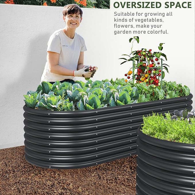 FRIZIONE 8FT(L)×3FT(W)×2FT(H) Raised Garden Bed OutdoorRaised Garden Beds for Flower Raised Planter Box Outdoor for Herb Vegetable-Gray