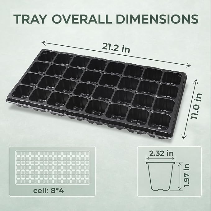 Gardzen 10 Pack 32 Cell Seed Starter Trays 2 Deep Plug Tray for Seedlings Heavy Duty Seedling Trays with Drainage Holes Fit Standard 1020 Drip Tray