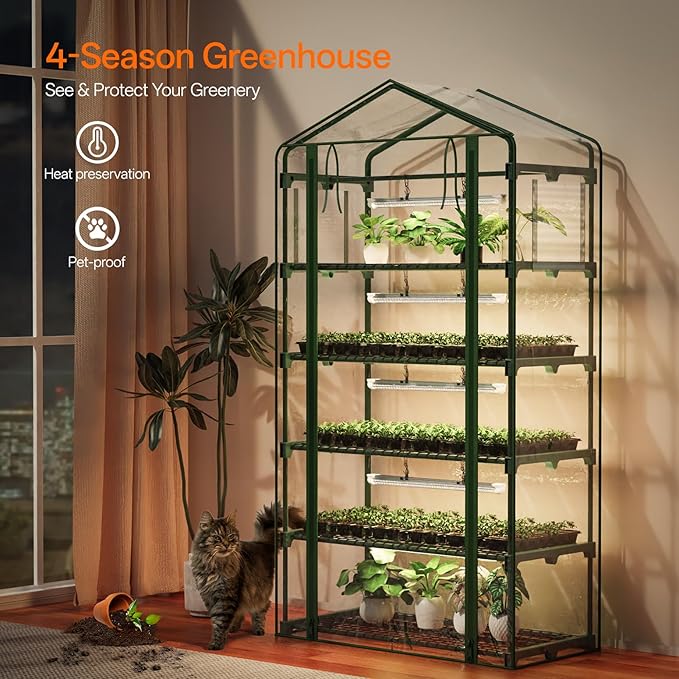 Bstrip Indoor Greenhouse with Grow Light 5-Tier Large Green House 5Pcs Grow Lights for Seed Starting with Timer PVC Tent with Airflow Windows Indoor Greenhouse Cabinet 40.2x18.9x74.8in