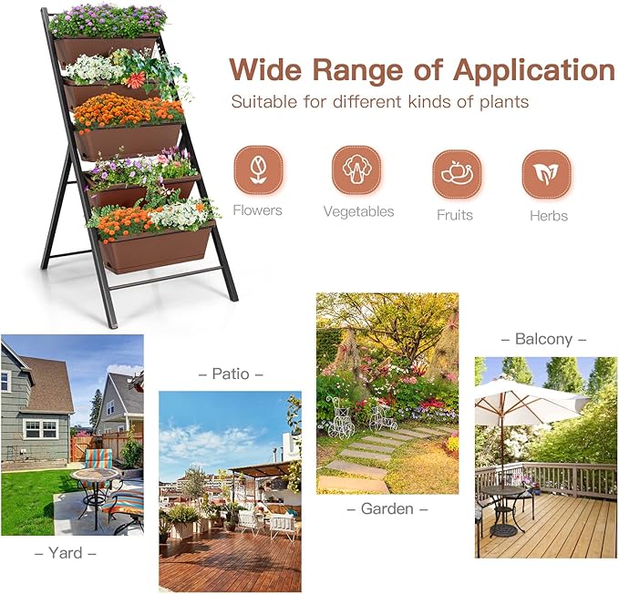 Safstar 5-Tier Vertical Raised Garden Bed Freestanding Garden Planter with 5 Container Boxes Elevated Planter for Vegetables Fruits Flowers Herbs Good for Indoor &amp Outdoor Use (Brown 2)