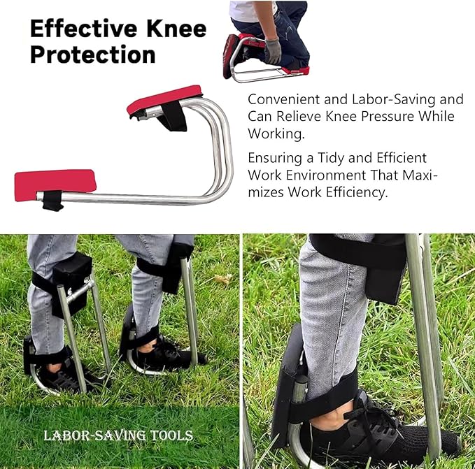 Garden kneeler knee seat stool ergonomic chair Ergonomic Gardening Seat Tool Strap on Kneeling Device Farm Work Protect Knees Including Hand Trowel Transplant Trowel and Cultivator Hand Rake(Red)