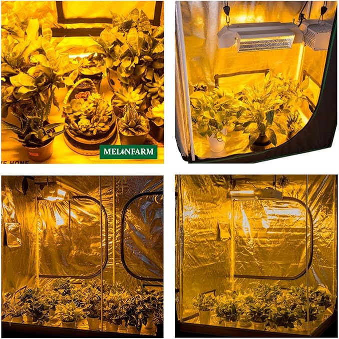 MELONFARM 57x57x80'' Grow Tent High Reflective 600D Diamond Mylar Canvas with Observation Window and Floor Tray for Hydroponic Indoor Plant Growing