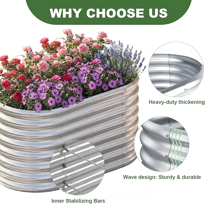 AHEONLAR 3 Pack 4×2×1.5ft Galvanized Raised Garden Beds Outdoor Sturdy Planter Boxes for Vegetables Fruits Flowers and Plants Easy Assembly Silver