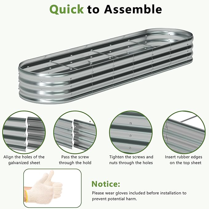 8x2x1ft(2 Pack) Galvanized Oval Raised Garden BedOutdoor Planter Box Metal Patio Kit Planting Bed for Vegetables Flowers HerbSilver