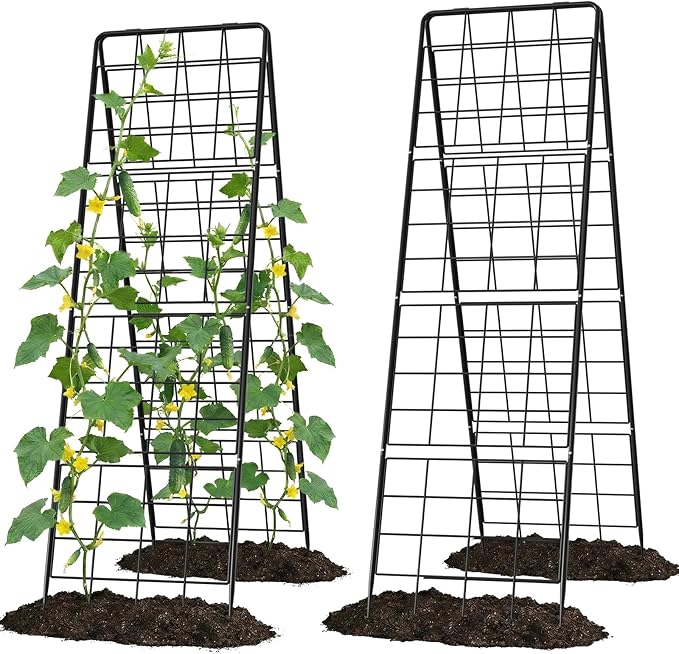 2 Pack Cucumber Trellis 71 High Foldable A-Frame Garden Trellis for Raised Bed Garden Grow Support with Plant Support Clips Ties for CucumberTomato Climbing Plants and Flowers