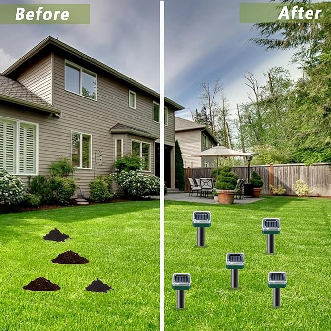 Mole Repellent Solar Powered -10 Packs Gopher Repellent Ultrasonic Solar Powered Sonic Mole Deterrent Stakes Snake Groundhog Repellent for Yard Garden Lawn