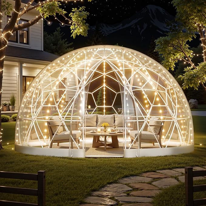 VEVOR Garden Dome Tent 9.5 x 5.7 ft Outdoor Clear Bubble Tent for 2-4 Person Weatherproof Geodesic Dome Greenhouse with Window PVC Transparent Tents for Backyard Patios Camping Party Wedding