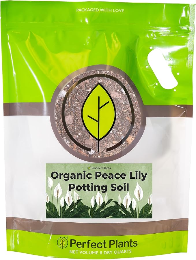 Organic Peace Lily Potting Soil by Perfect Plants | Organic Premium Mix | Use with Peace Lily Pothos or Other House Plants (8qt)