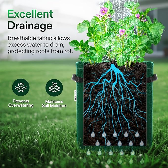 VIVOSUN 5-Pack 10 Gallon Potato Grow Bags for Growing Potatoes Fabric Potato Pots with Handle and Roll-up Window Potato Growing Containers Potato Planter Potato Planter for Growing Potatoes Green