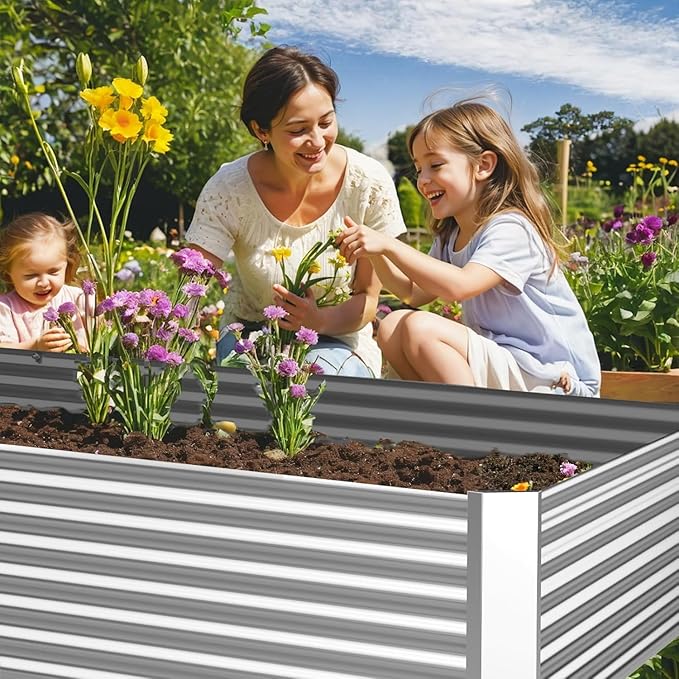FRIZIONE 3pcs 8x4ft Galvanized Raised Garden Bed OutdoorAbove Ground Garden Bed for VegetableMetal Raised Beds for FlowerSteel Raised Beds for Gardening