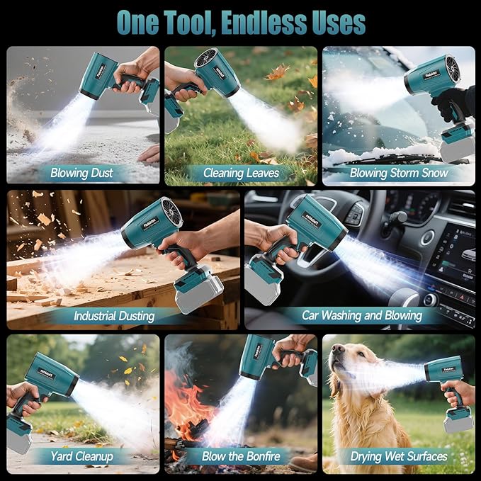Cordless Leaf Blower Compatible with Makita 18V Battery (Tool Only) 800000 RPM Brushless Turbo Jet Blower up to 60m/s Airflow Lightweight 1.5 lbs Handheld Dust Cleaner for Patio Lawn &amp Garage