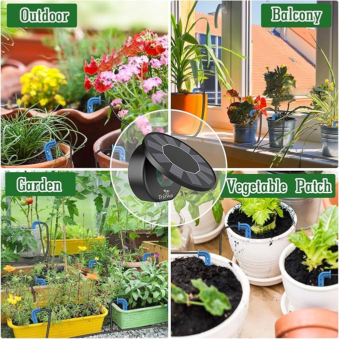 Solar Automatic Drip Irrigation System Kit DIY Irrigation System for Garden Outdoor/Indoor Gardening System Plant Watering System Drip Irrigation System 9 Timing Modes with Anti-Siphon Set