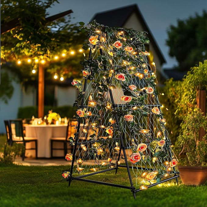 unho Garden Trellis for Climbing Plants with Tough Nylon Netting 6ft Tall Sturdy Rustproof Metal Plant Support Tower for Vegetable Fruit Vine Cucumber Garden LightweightOutdoor