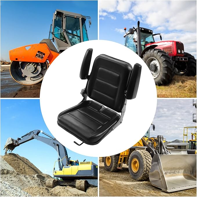 Universal Lawn Mower Seat Fold Down PVC Tractor Seats with Adjustable Backrest Replacement Forklift Accessories with Armrest for Forklifts Aerial Lift Riding Mowers Tractors Excavators Use