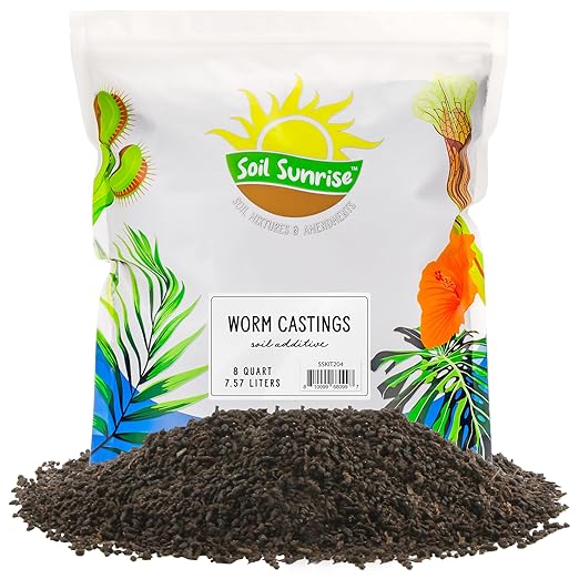 Soil Sunrise Premium Organic Worm Castings (8 Pounds) 8QT All Natural Soil Additive Soil Builder and Fertilizer