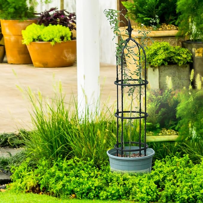 Garden Obelisk Metal Garden Trellises 4.3Ft Tall Obelisks for Climbing Plants Flower Plant Climbing Frame for Flowers Vegetable Fruits Vines Plant Cages Supports