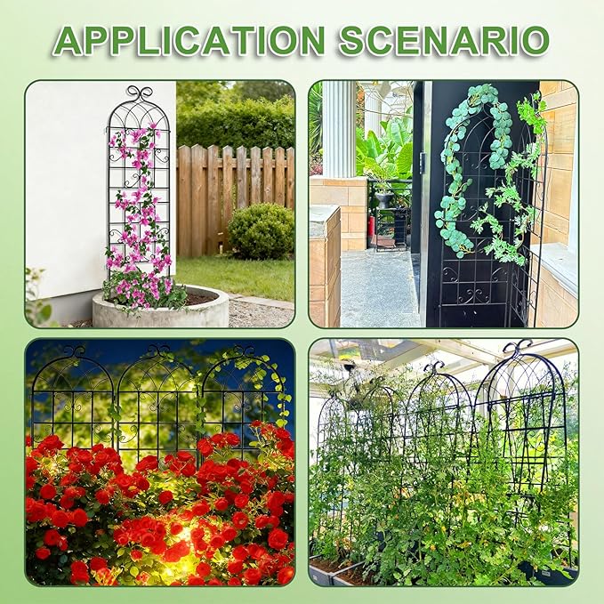 YOBAZAN 2 Pack 71x20in Garden Trellis Black Metal Coating Rustproof Easy to Install + Perfect for Supporting Climbing Plants Outdoor Roses Vines Flowers and Vegetables