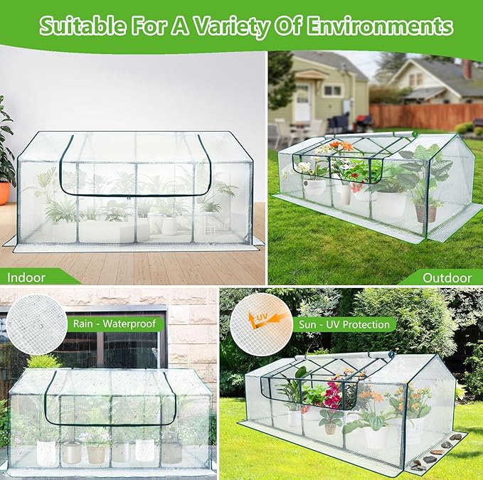 Mini Greenhouse Outdoor deaunbr Waterproof Garden Green House with Durable PE Cover &amp Roll-Up Zipper Door Heavy Duty Greenhouse Tent for Indoor Outdoor Plants - 63x31.5x31.1