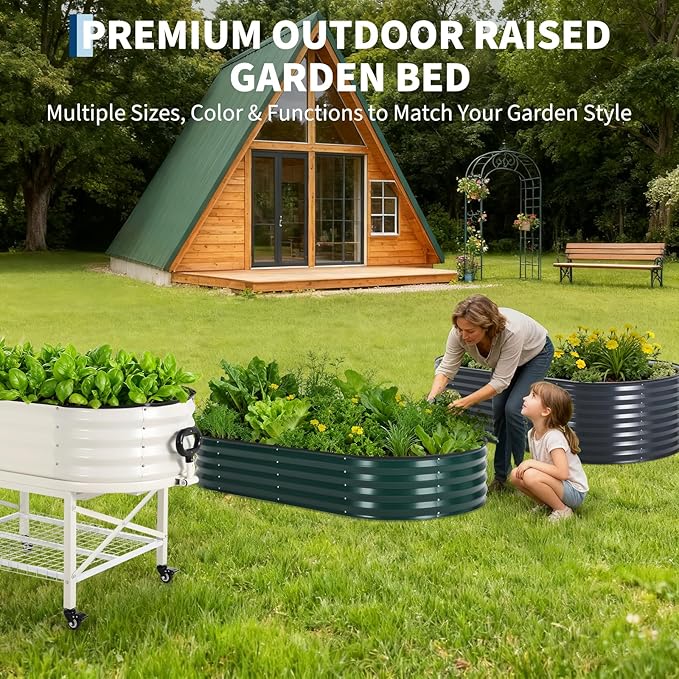 Galvanized Raised Garden Bed Kit with Corrosion-Resistant Steel – Oval Planter Box for Vegetables Flowers &amp Herbs – Durable Reinforced Easy To Assembly – Includes Zippered PVC Cover Green