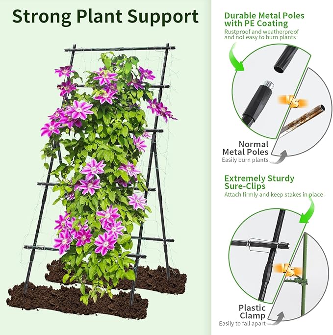 Garden Trellis for Climbing Plants 6ft Cucumber Trellis for Raised Bed Pea Grape Vine Tomato Trellis Cattle Panel A Frame Vegetable Plant Support Outdoor for Backyard Black