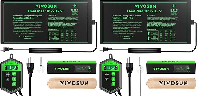 VIVOSUN 10x 20.75 Seedling Heat Mat and Digital Thermostat Combo Set UL &amp MET-Certified Warm Hydroponic Heating Pad for Germination Indoor Gardening Greenhouse (Pack of 2)