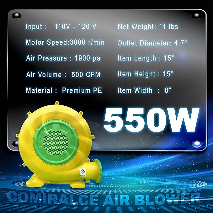CoMiracle Air Blowers 550 Watt Inflatable Bounce House Air Blower Outdoor Inflatable Castle and Jump Slides Blower