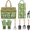 Colwelt Garden Tools Set 8 Piece Heavy Duty Gardening Tools with Wooden Handle Including Garden Tote Kneeling Pad Gloves Pruner Trowel Tulip Trowel Cultivator - Gardening Gifts for Women Men