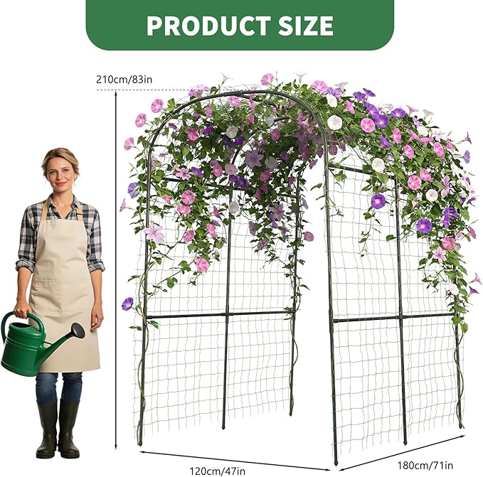 Tall Garden Arch Trellis for Climbing Plants 83in Tall Metal Plant Support Trellis Archway for Climbing Plant Vegetables Cucumber Outdoor Yard Lawn Garden Arch Tunnel Trellis